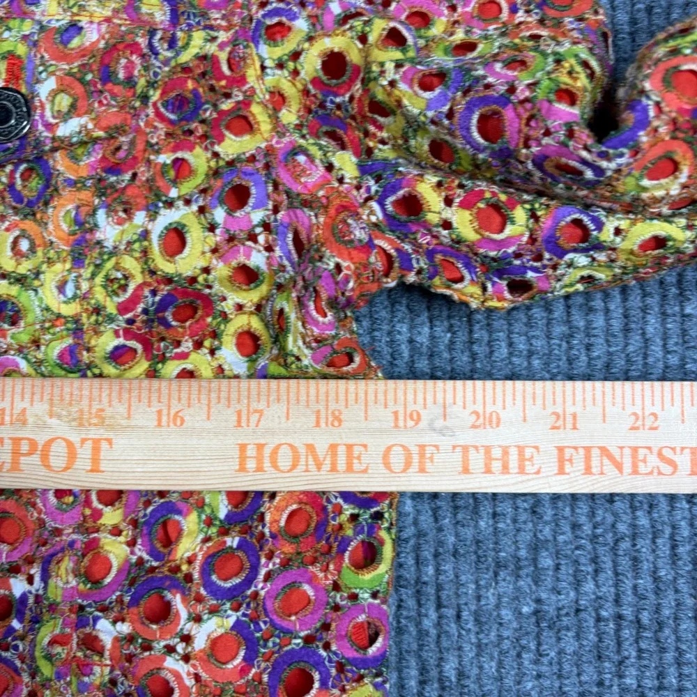 Chico's Jacket Womens‎ Size 1 Embroidered Eyelet Multicolor Floral Button Front